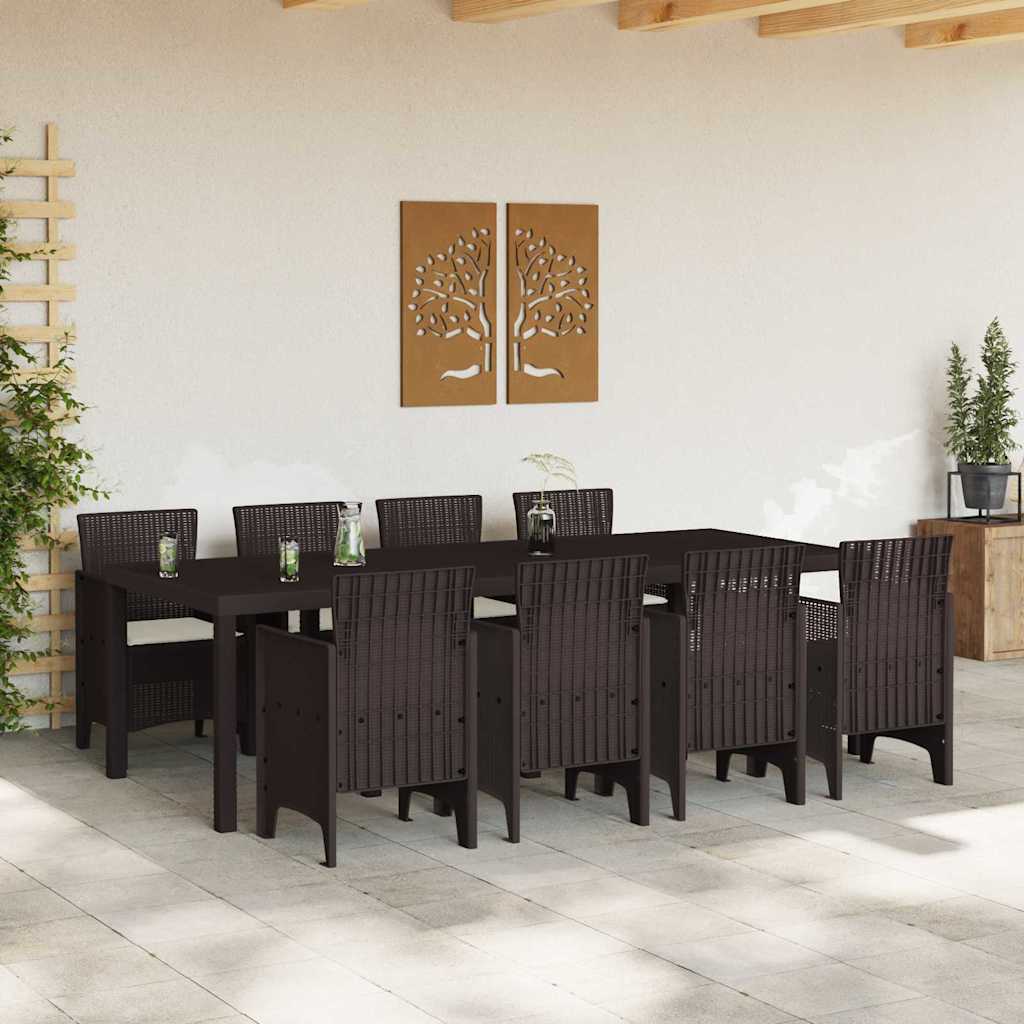 Garden Dining Set 9 pcs Brown Polt rattan