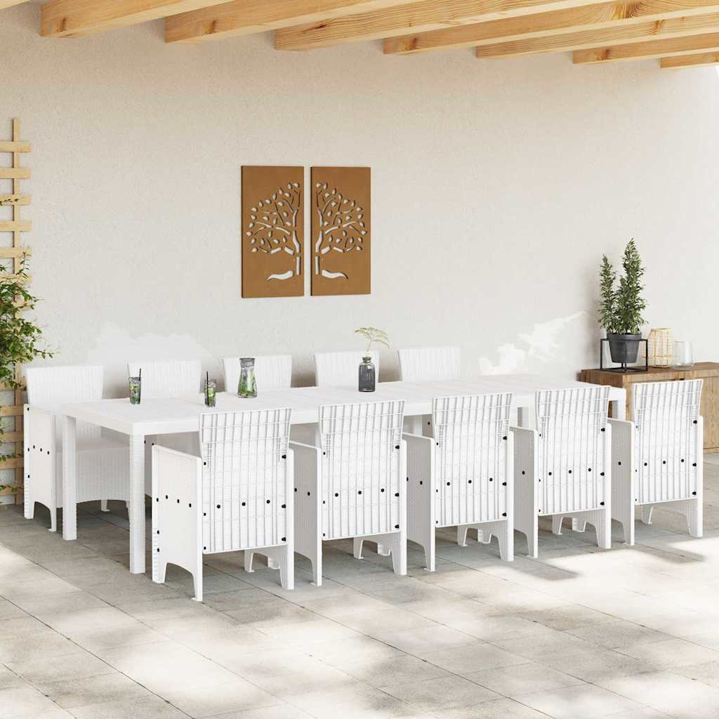 Garden Dining Set 11 pcs White Rattan and Steel
