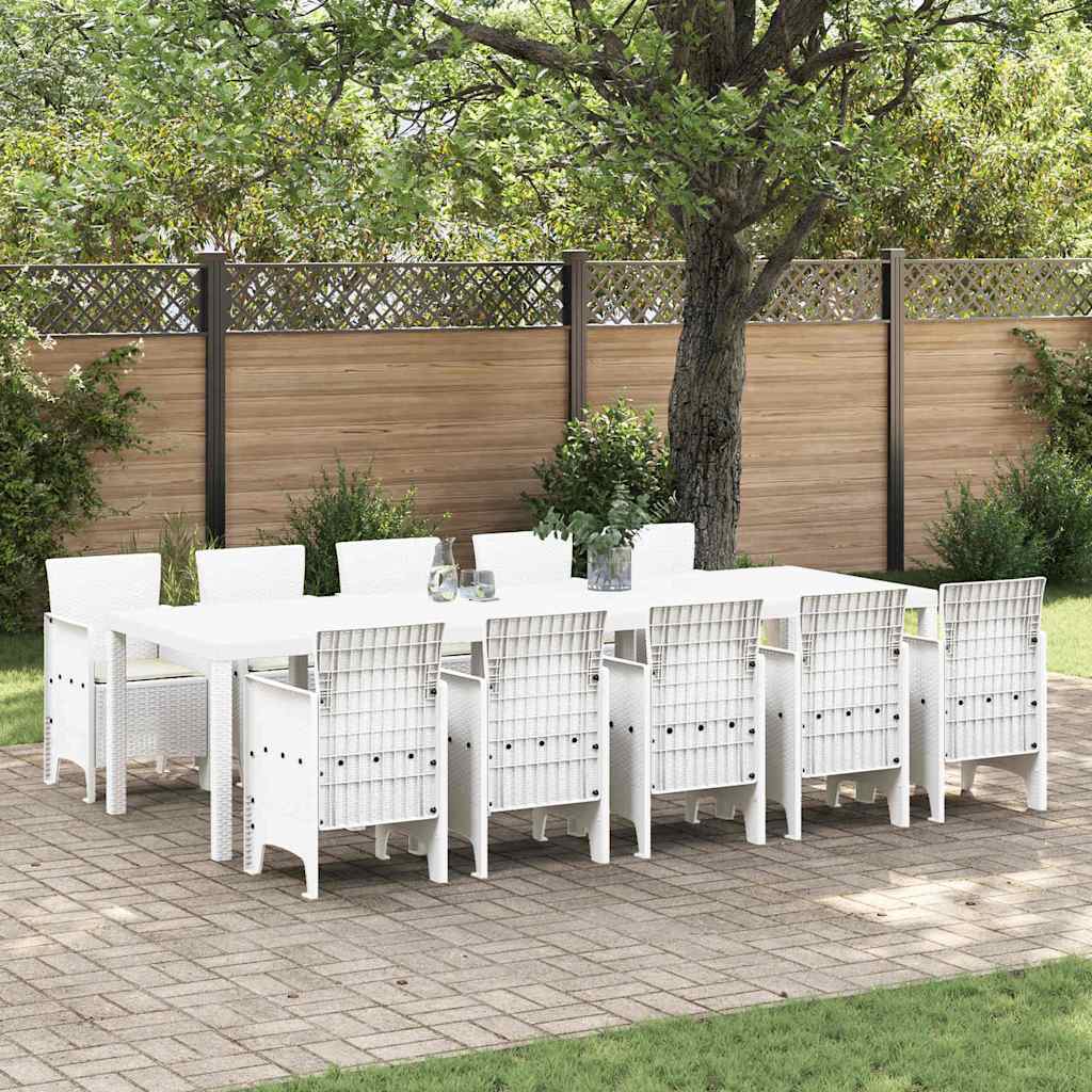 Garden Dining Set 11 pcs White Poly rattan and Steel
