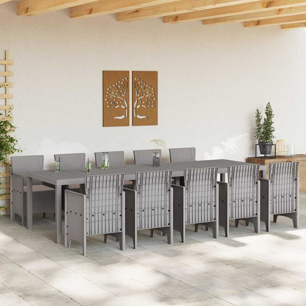 Garden Dining Set with Cushion 11 pcs Light grey Poly rattan