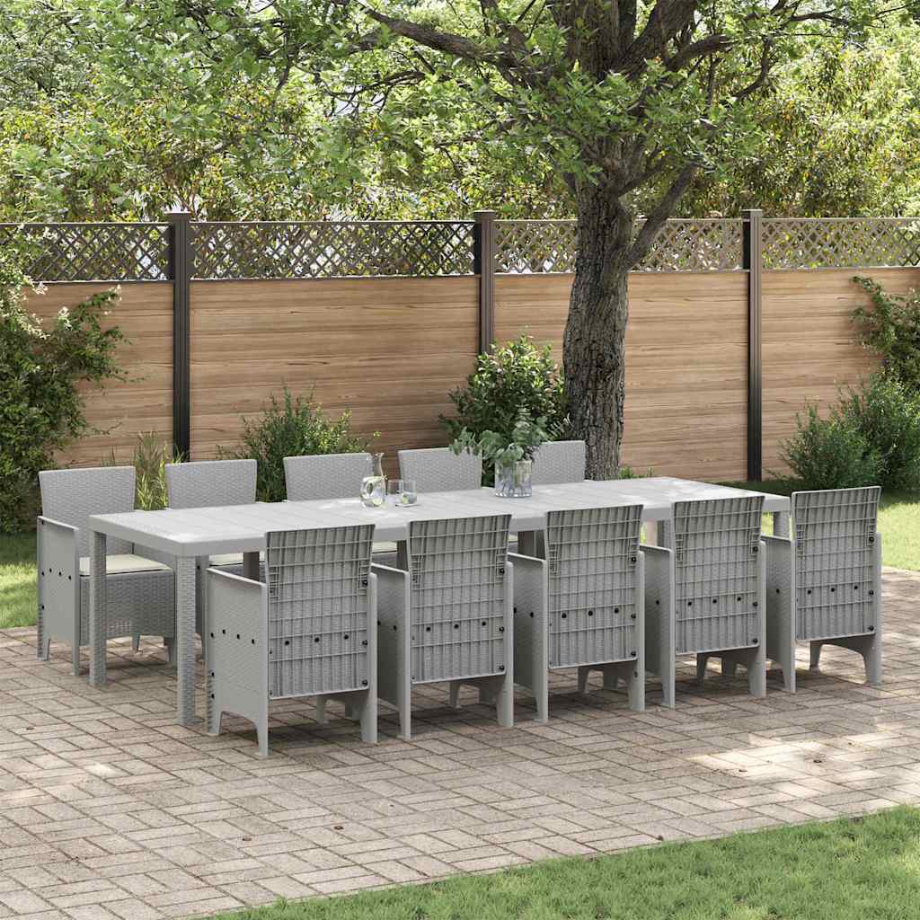 Garden Dining Set with Cushion 11 pcs Light grey and Cream