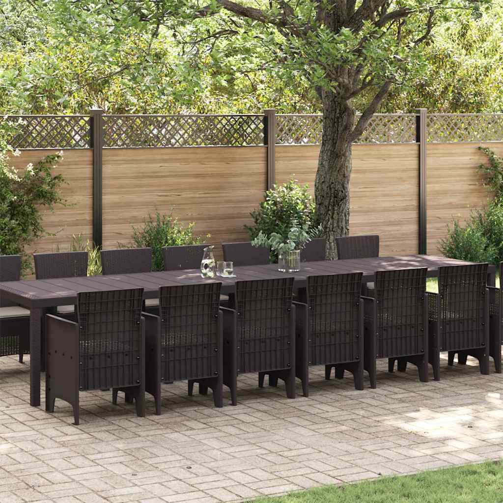 Garden Dining Set 15 pcs Brown Polt rattan
