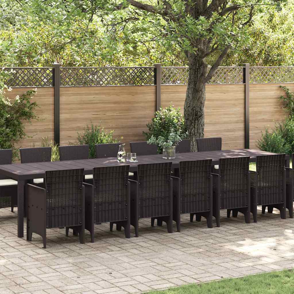 Garden Dining Set 15 pcs Brown Polt rattan
