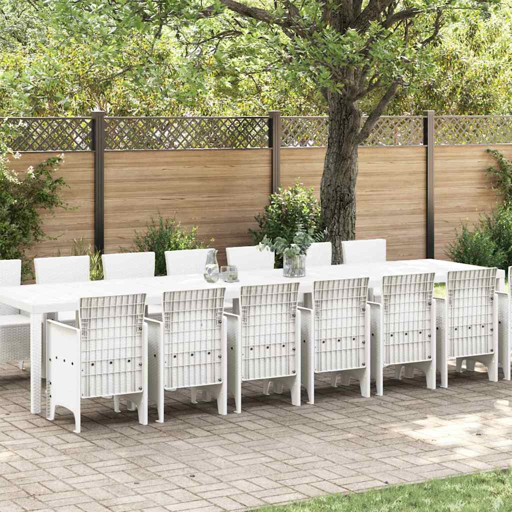 Garden Dining Set with Cushion 15 pcs White Poly Rattan