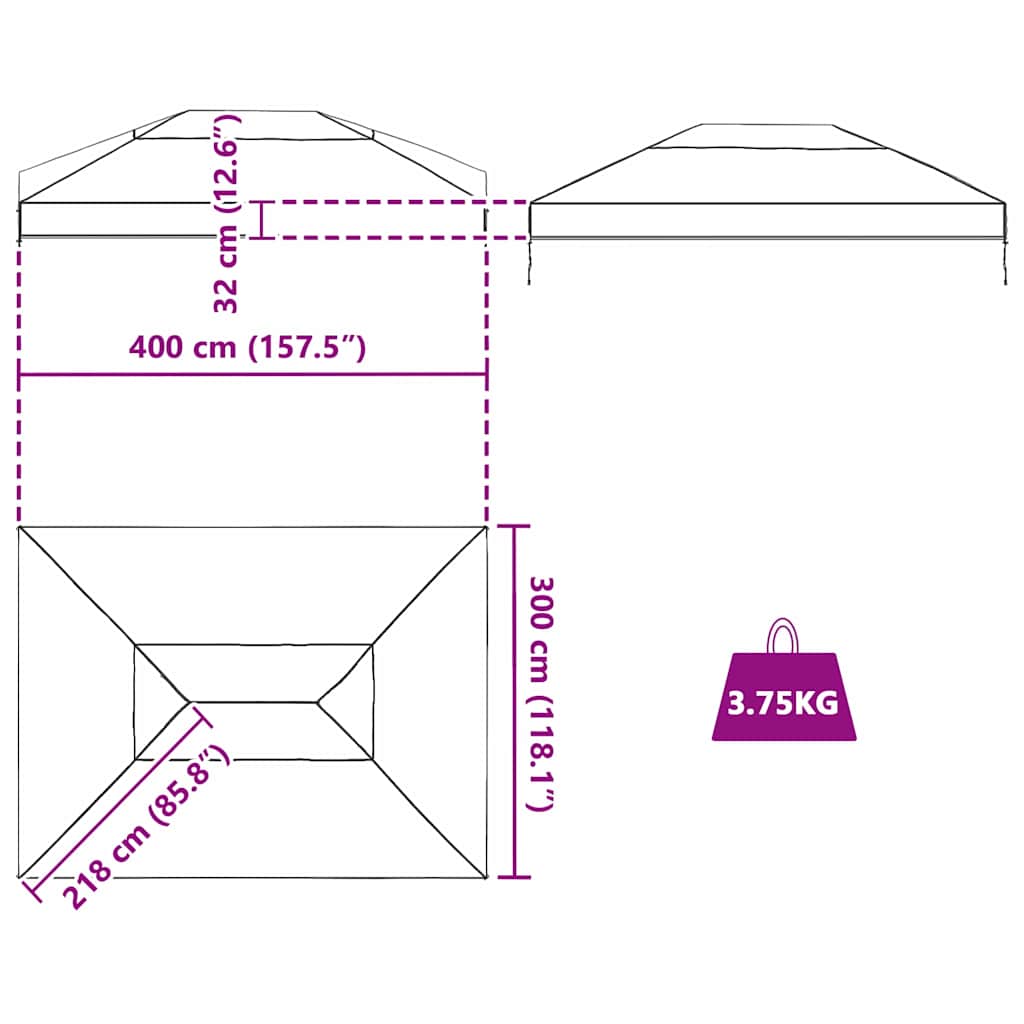 Gazebo Cover Replacement Transparent 400 x 300 x 32 cm PVC