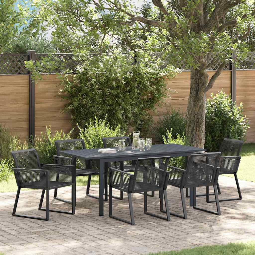 Garden Dining Set 7 pcs Black Steel and poly rattan