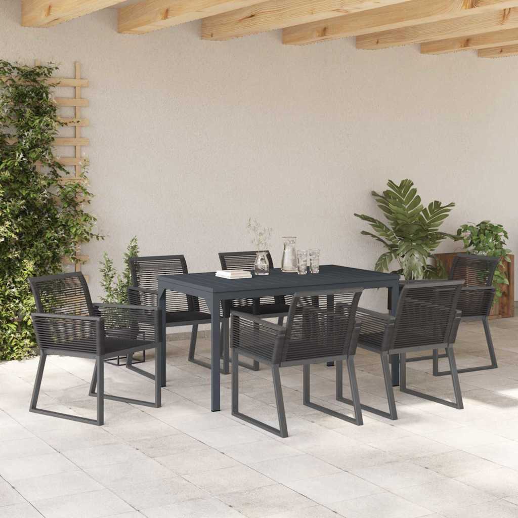 Garden Dining Set 7 pcs Black Steel and poly rattan