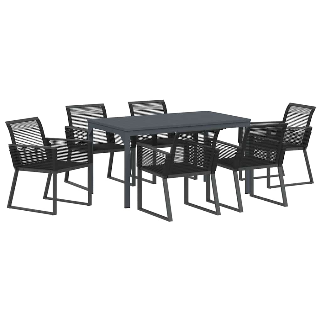 Garden Dining Set 7 pcs Black Steel and poly rattan