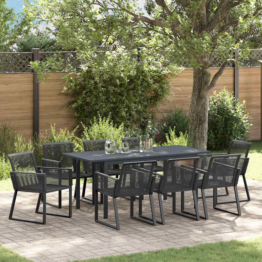 Garden Dining Set 9 pcs Black Steel and poly rattan