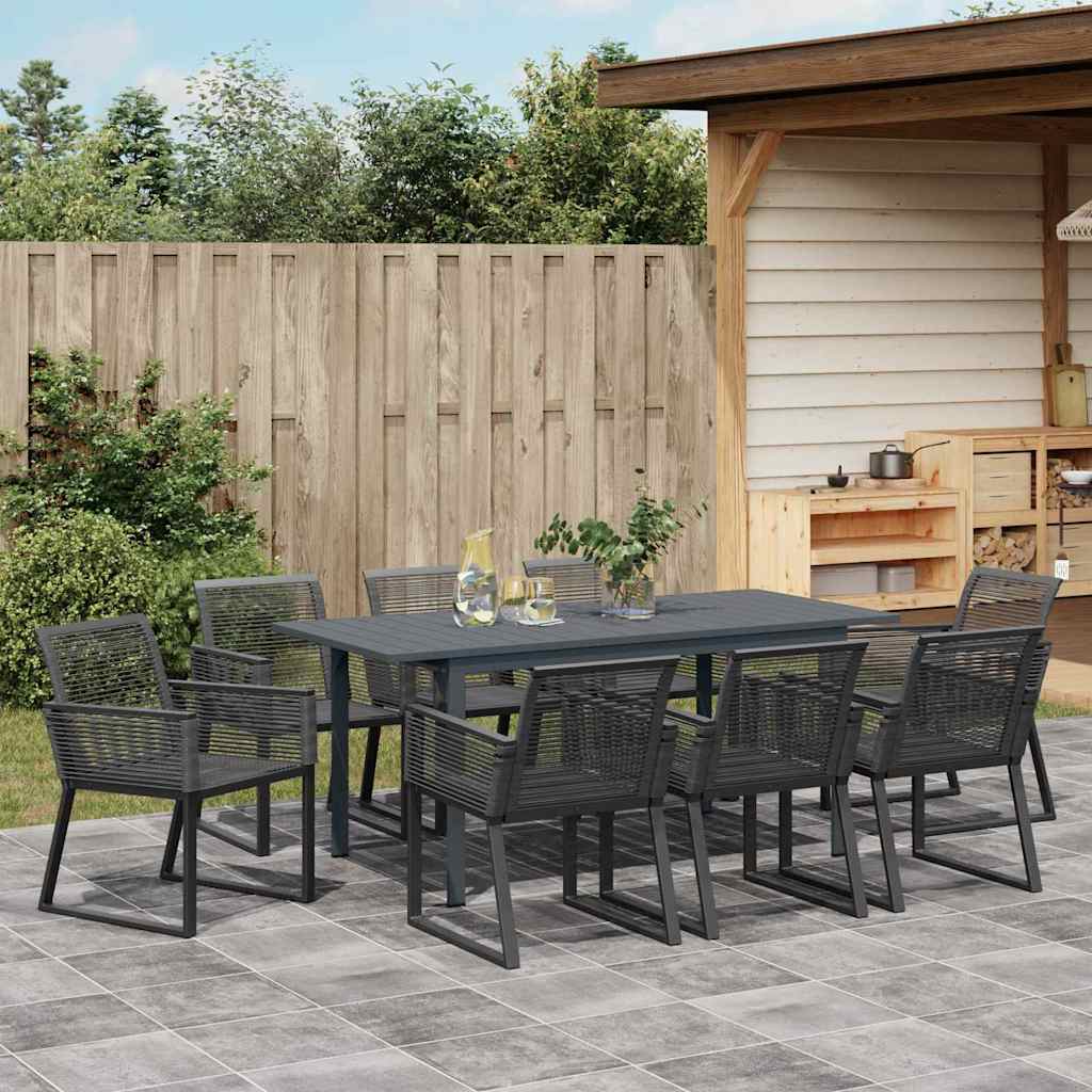 Garden Dining Set 9 pcs Black Steel and poly rattan