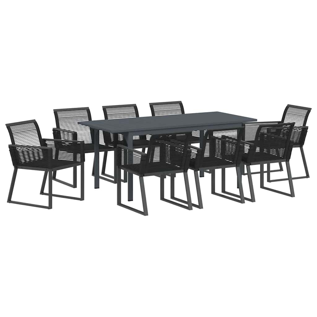 Garden Dining Set 9 pcs Black Steel and poly rattan