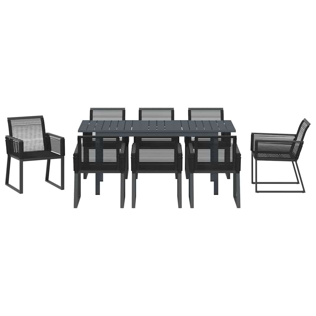 Garden Dining Set 9 pcs Black Steel and poly rattan