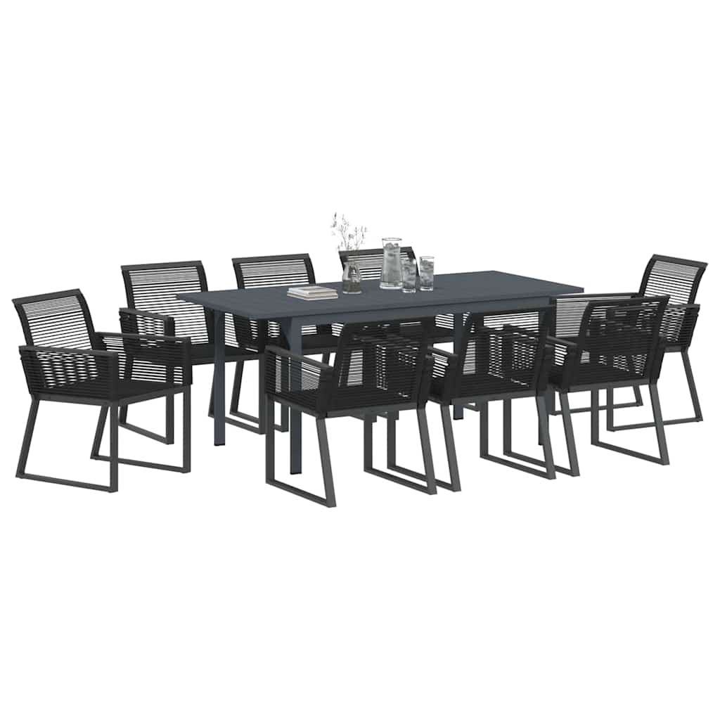 Garden Dining Set 9 pcs Black Steel and poly rattan