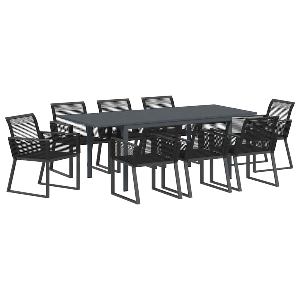 Garden Dining Set 9 pcs Black Poly rattan