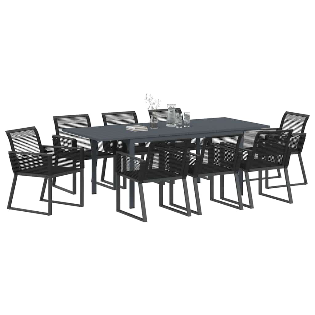 Garden Dining Set 9 pcs Black Poly rattan