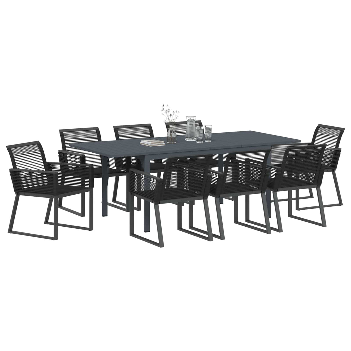 Garden Dining Set 9 pcs Black Poly Rattan