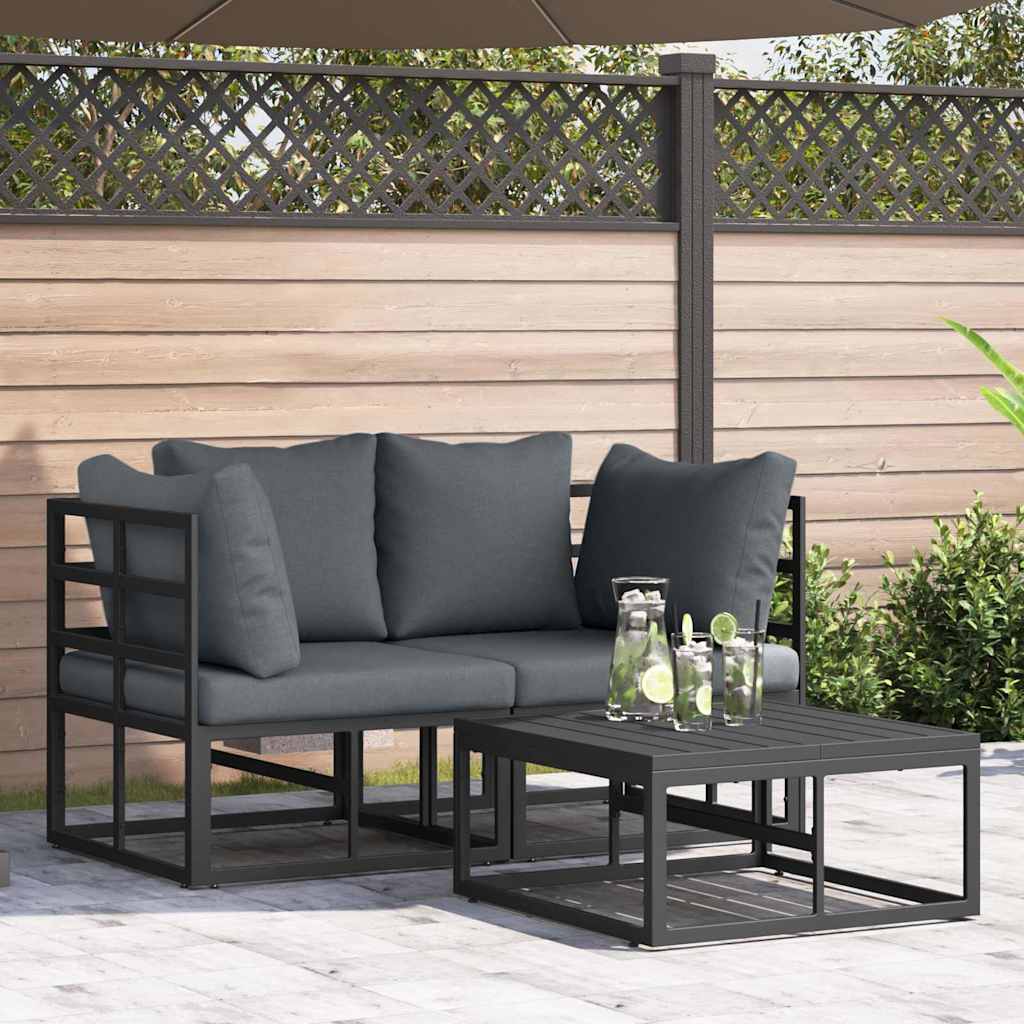 Garden Sofa Set with Cushion 3 pcs Black Aluminium