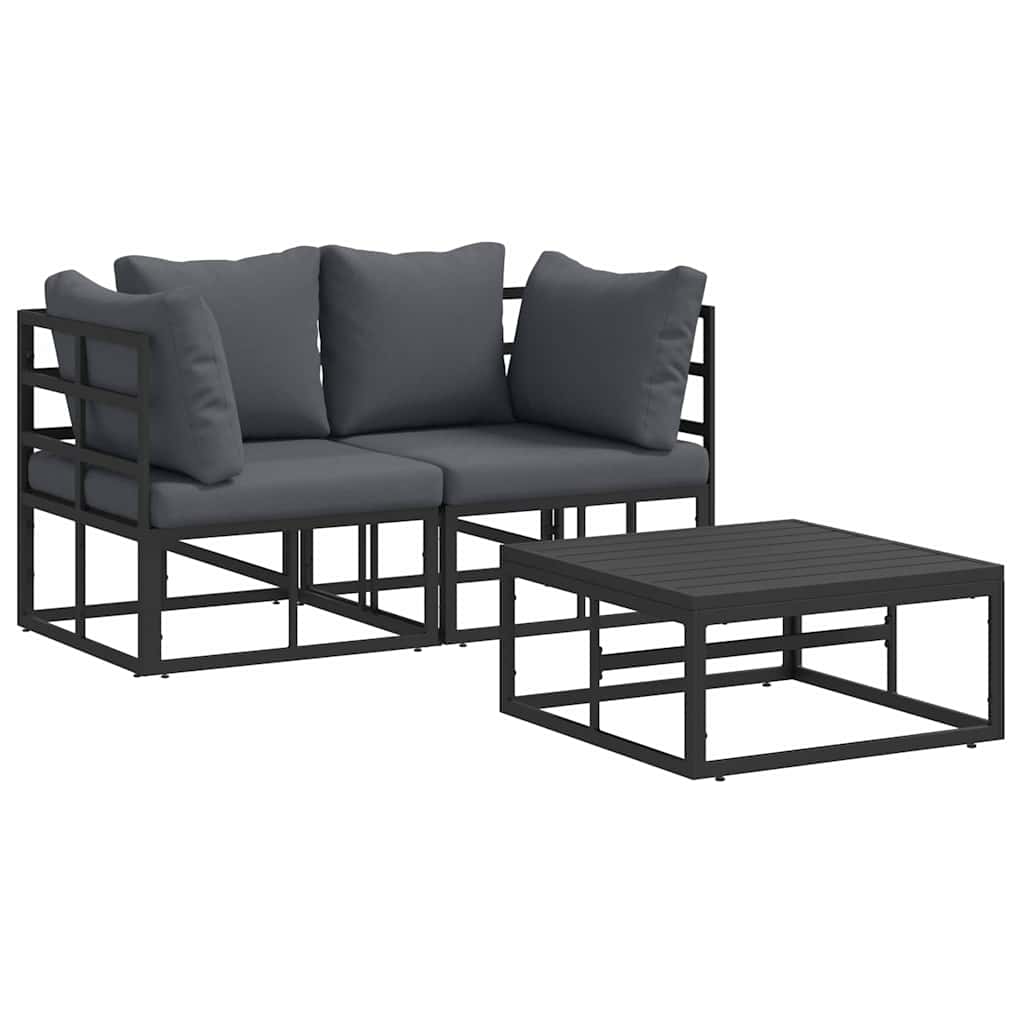 Garden Sofa Set with Cushion 3 pcs Black Aluminium