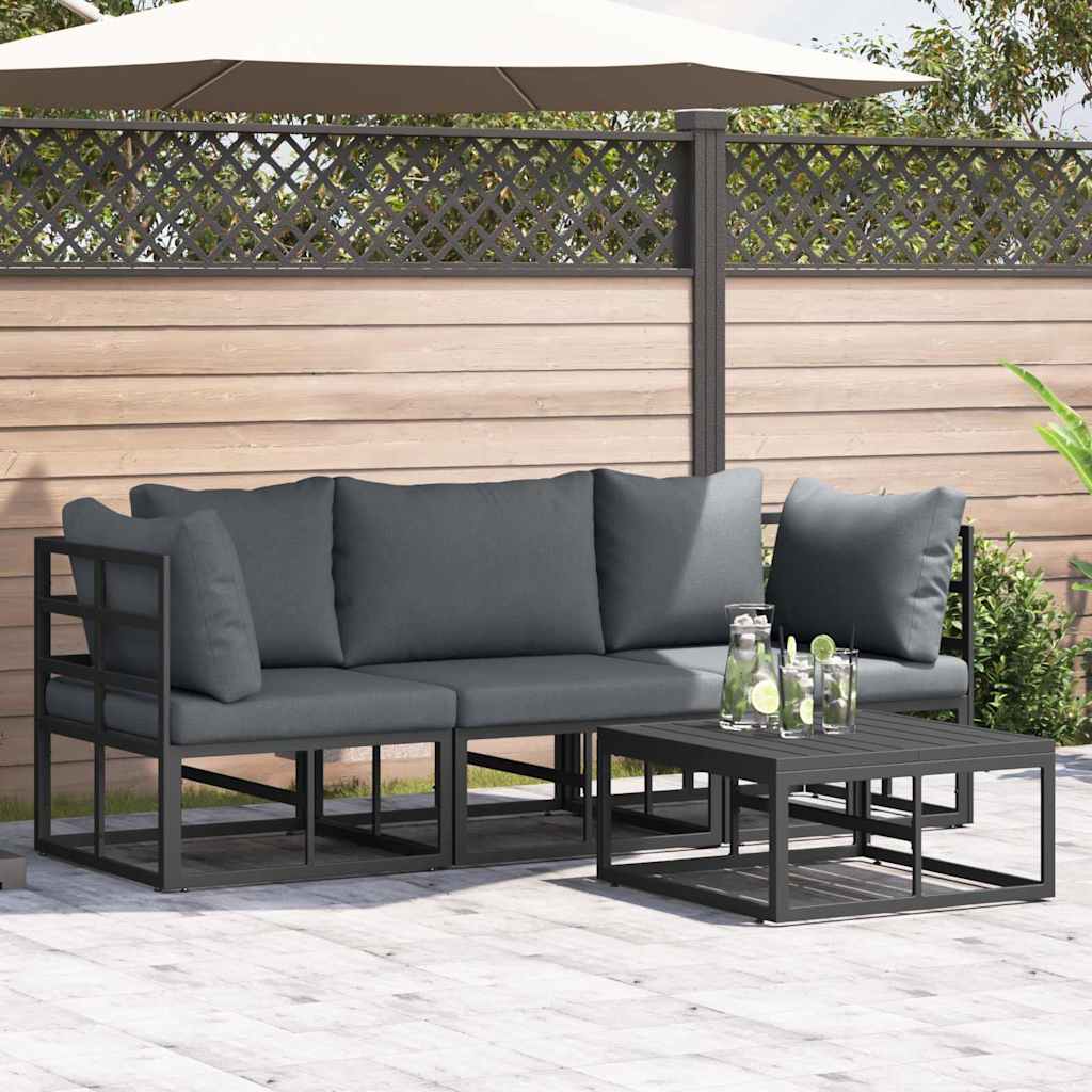 Garden Sofa Set with Cushion 4 pcs Black Aluminium