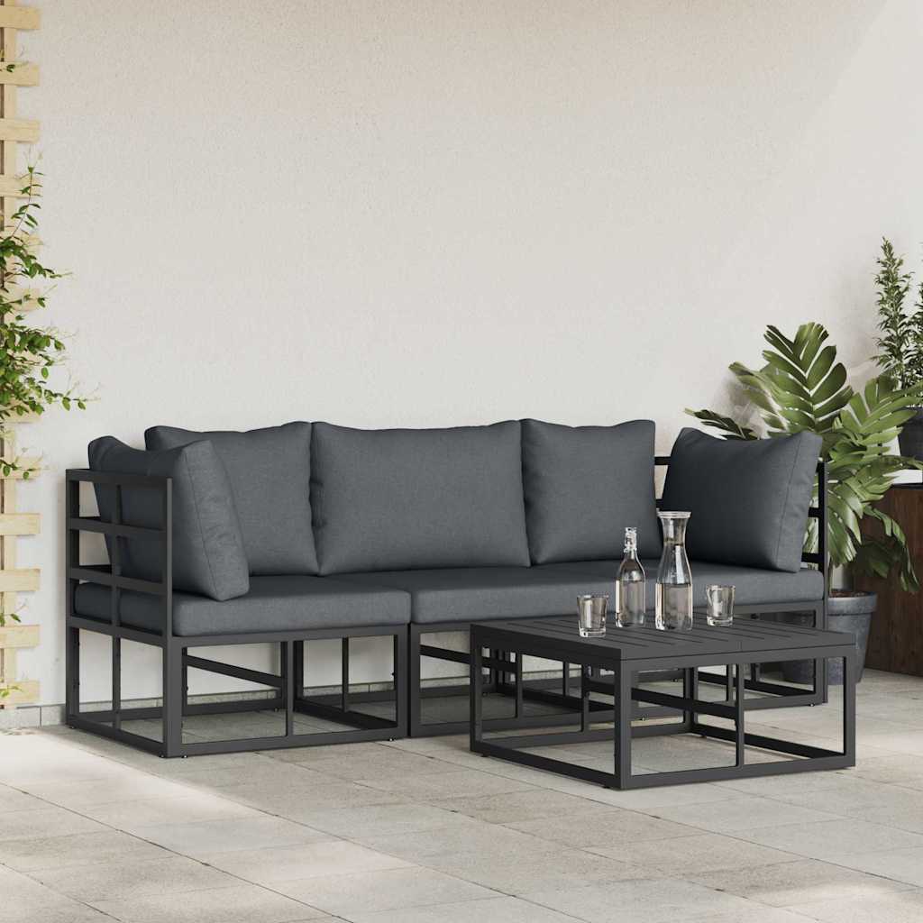 Garden Sofa Set with Cushion 4 pcs Black Aluminium