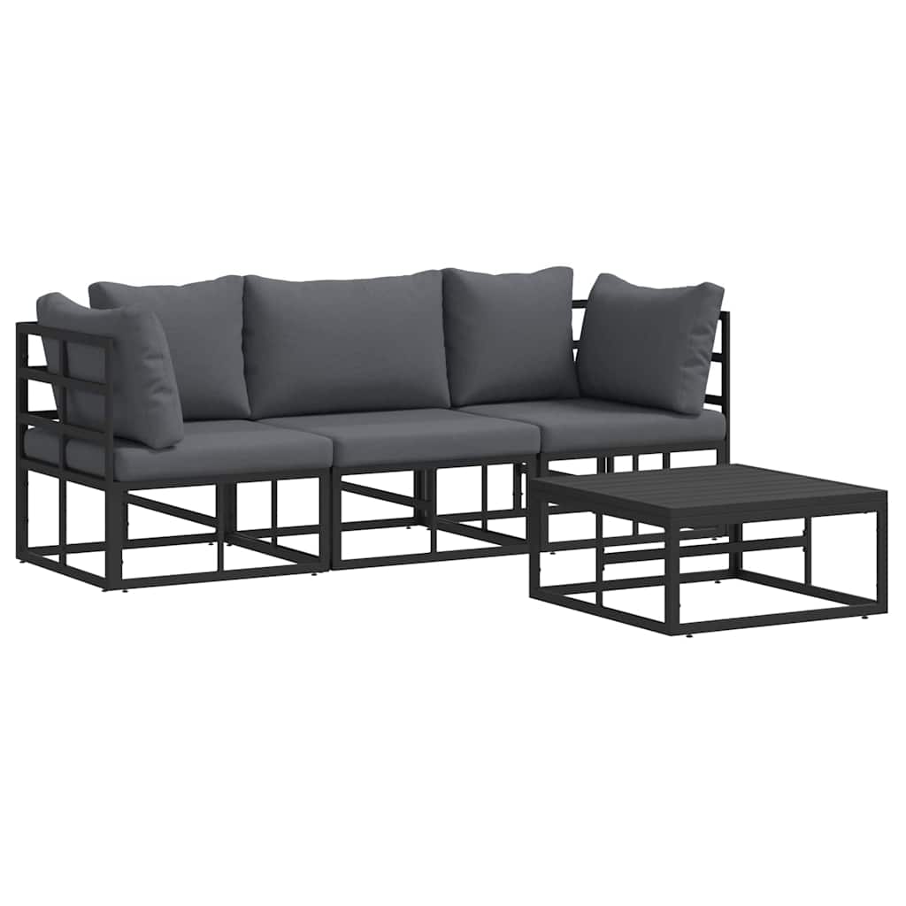 Garden Sofa Set with Cushion 4 pcs Black Aluminium