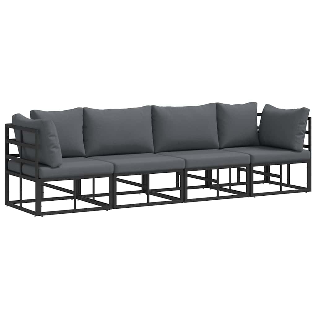 Garden Sofa Set with Cushion Black Aluminium