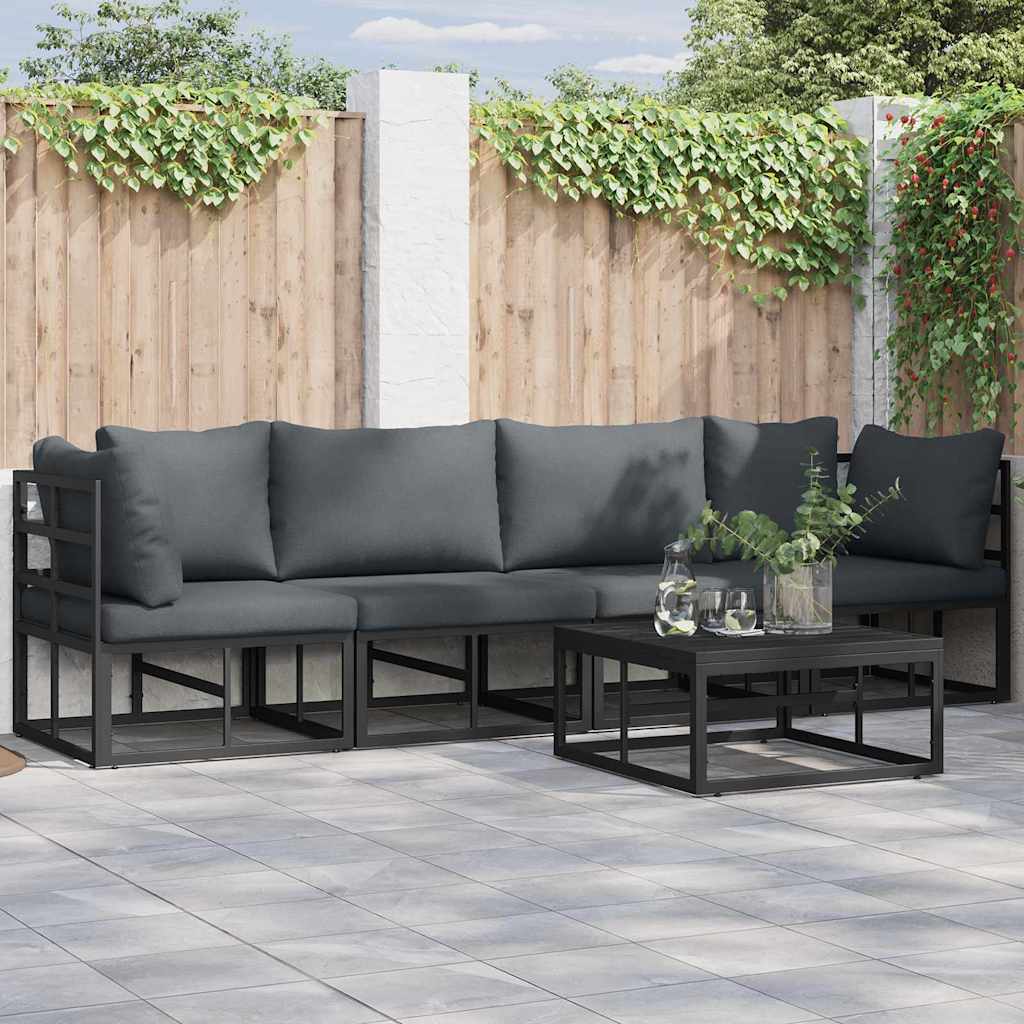 Garden Sofa Set with Cushion 5 pcs Black Aluminium