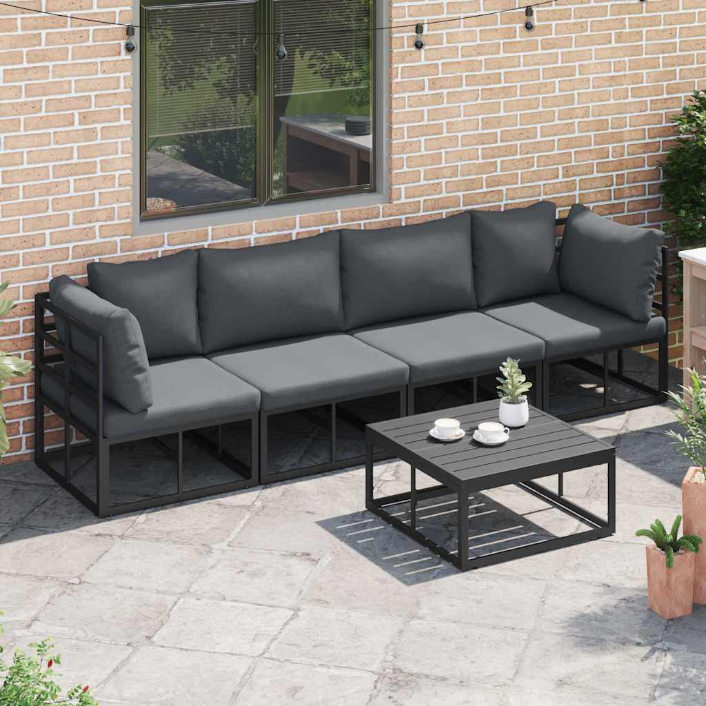 Garden Sofa Set with Cushion 5 pcs Black Aluminium
