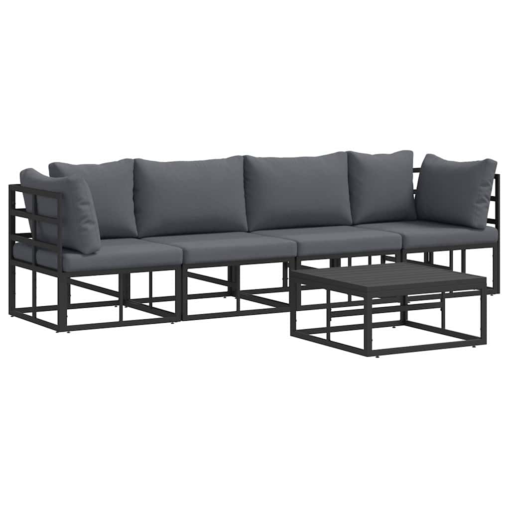 Garden Sofa Set with Cushion 5 pcs Black Aluminium