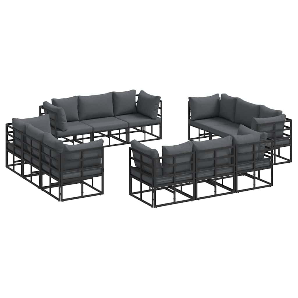 Garden Sofa Set with Cushion 12 pcs Black Aluminium