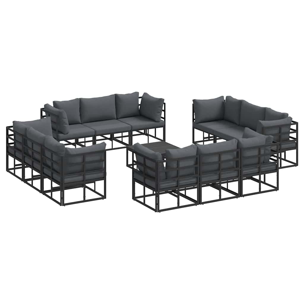 Garden Sofa Set with Cushion 13 pcs Black Aluminium