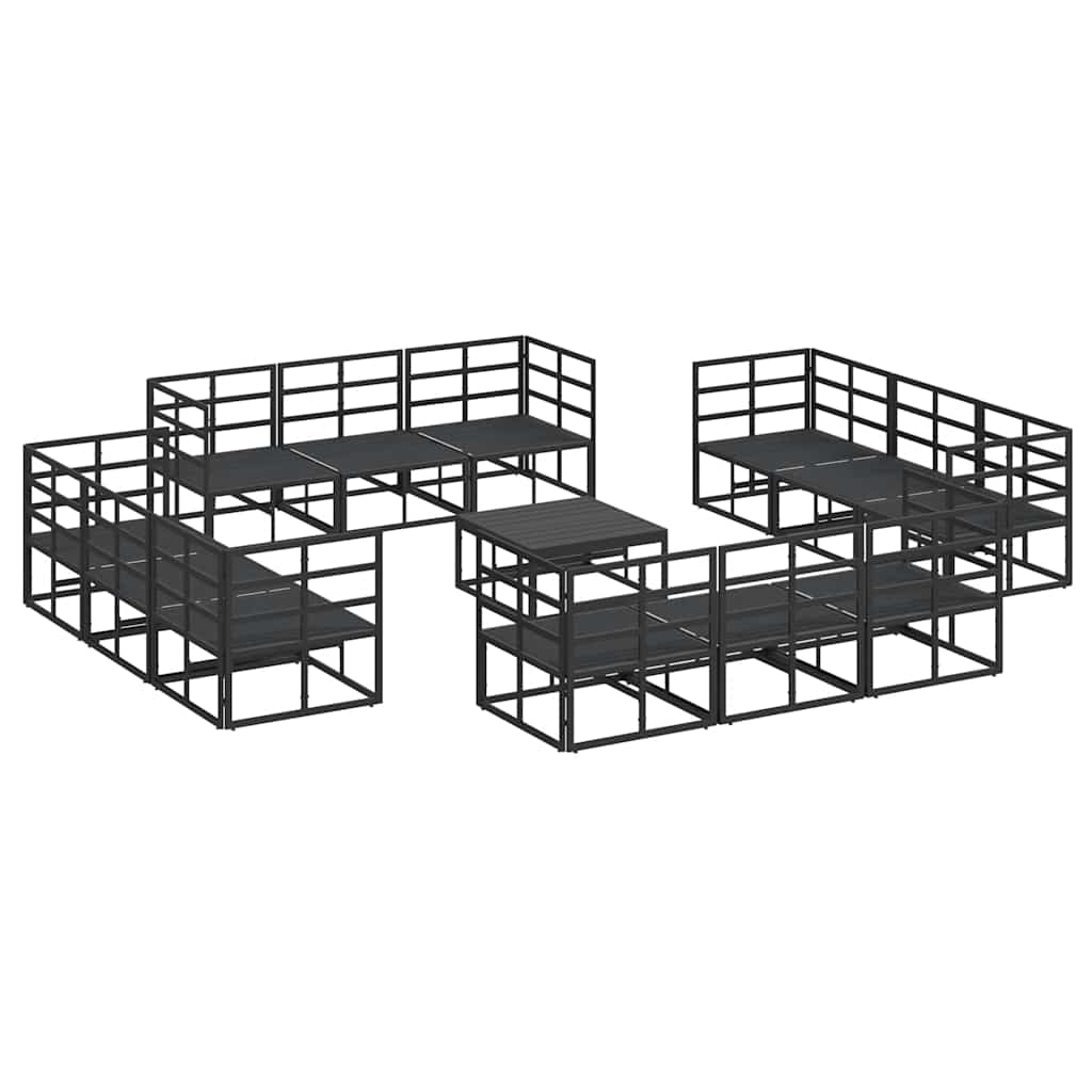 Garden Sofa Set with Cushion 13 pcs Black Aluminium