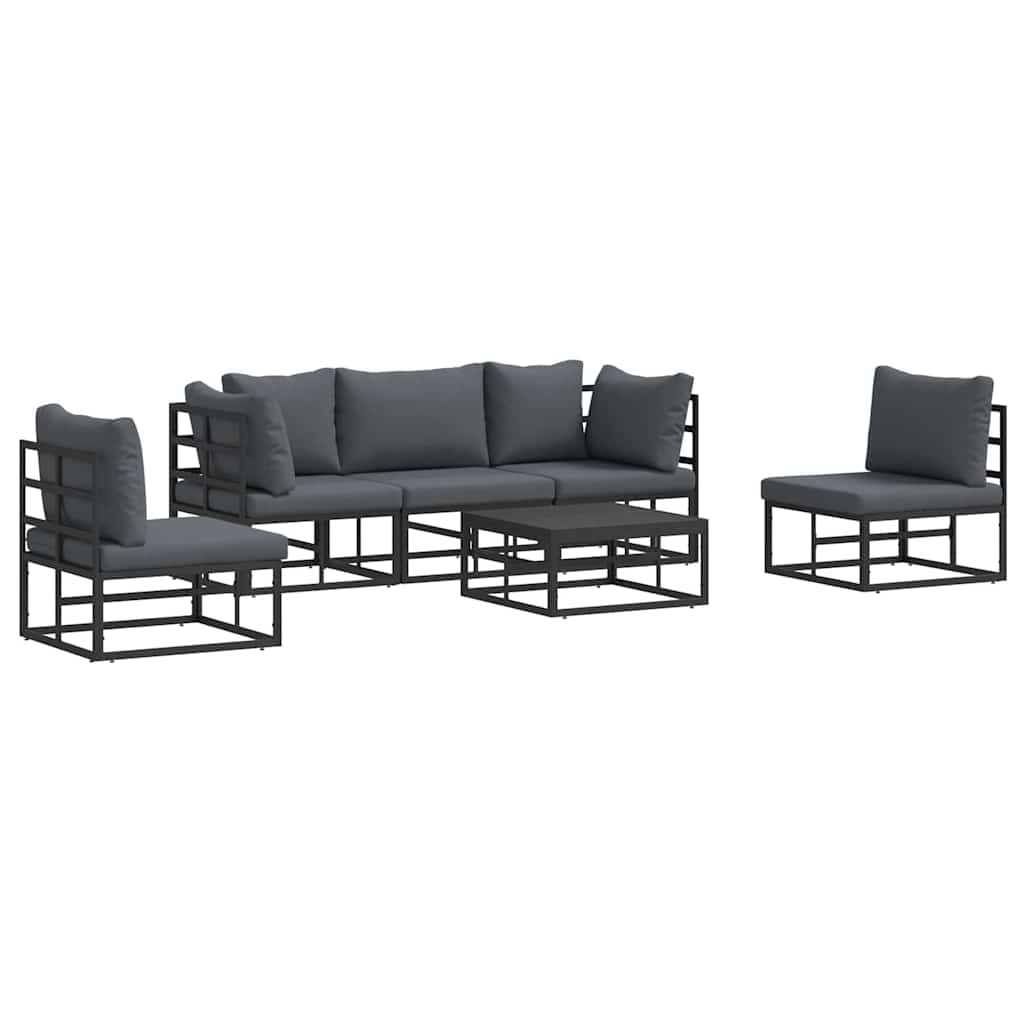 Garden Sofa Set with Cushion 6 pcs Black Aluminium