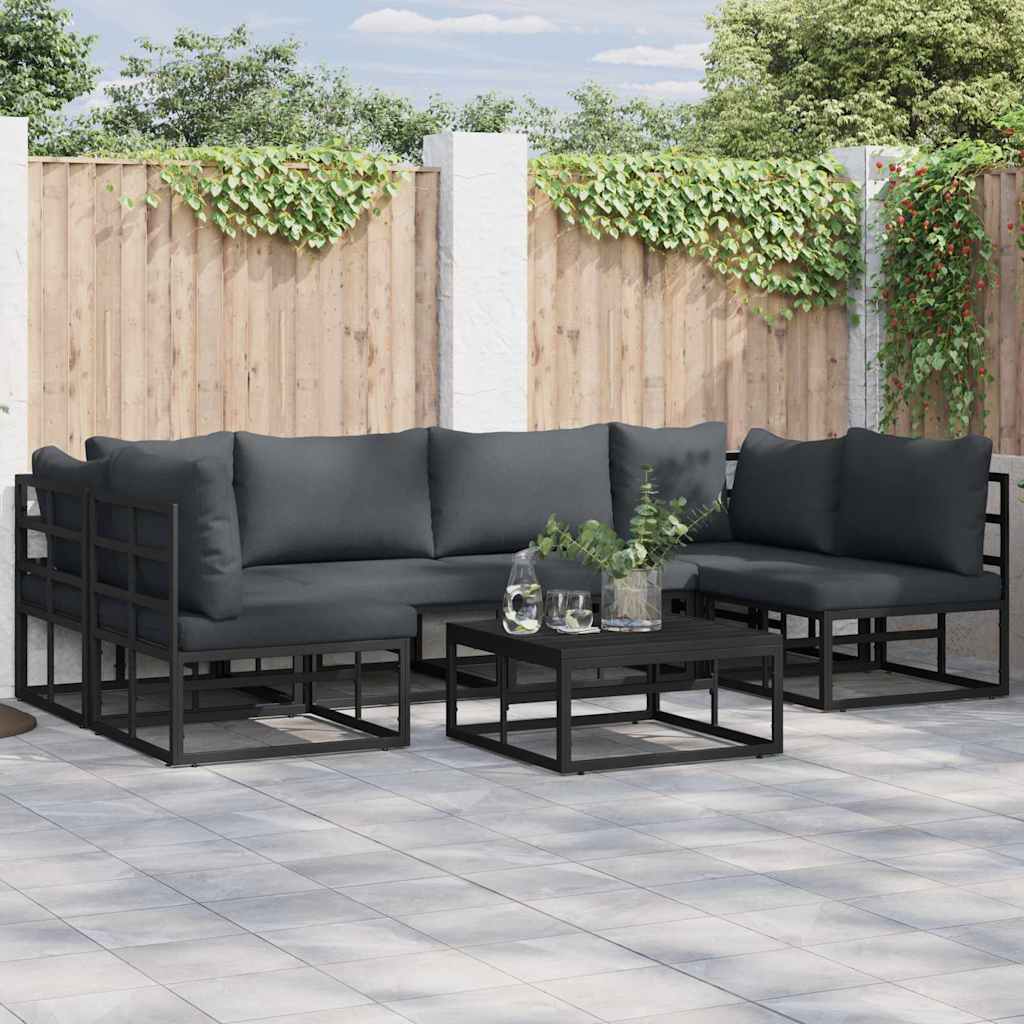 Garden Sofa Set with Cushion Black Aluminium