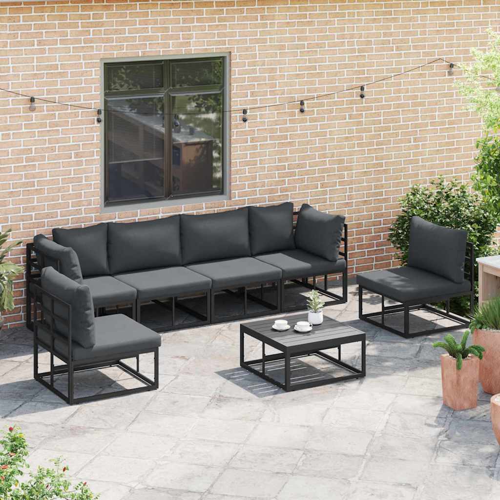 Garden Sofa Set with Cushion 7 pcs Black Aluminium