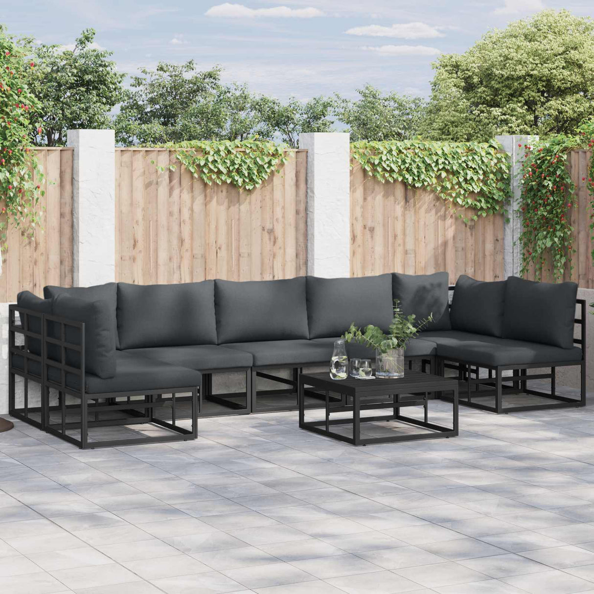 Garden Sofa Set with Cushion 7 pcs Black Aluminium