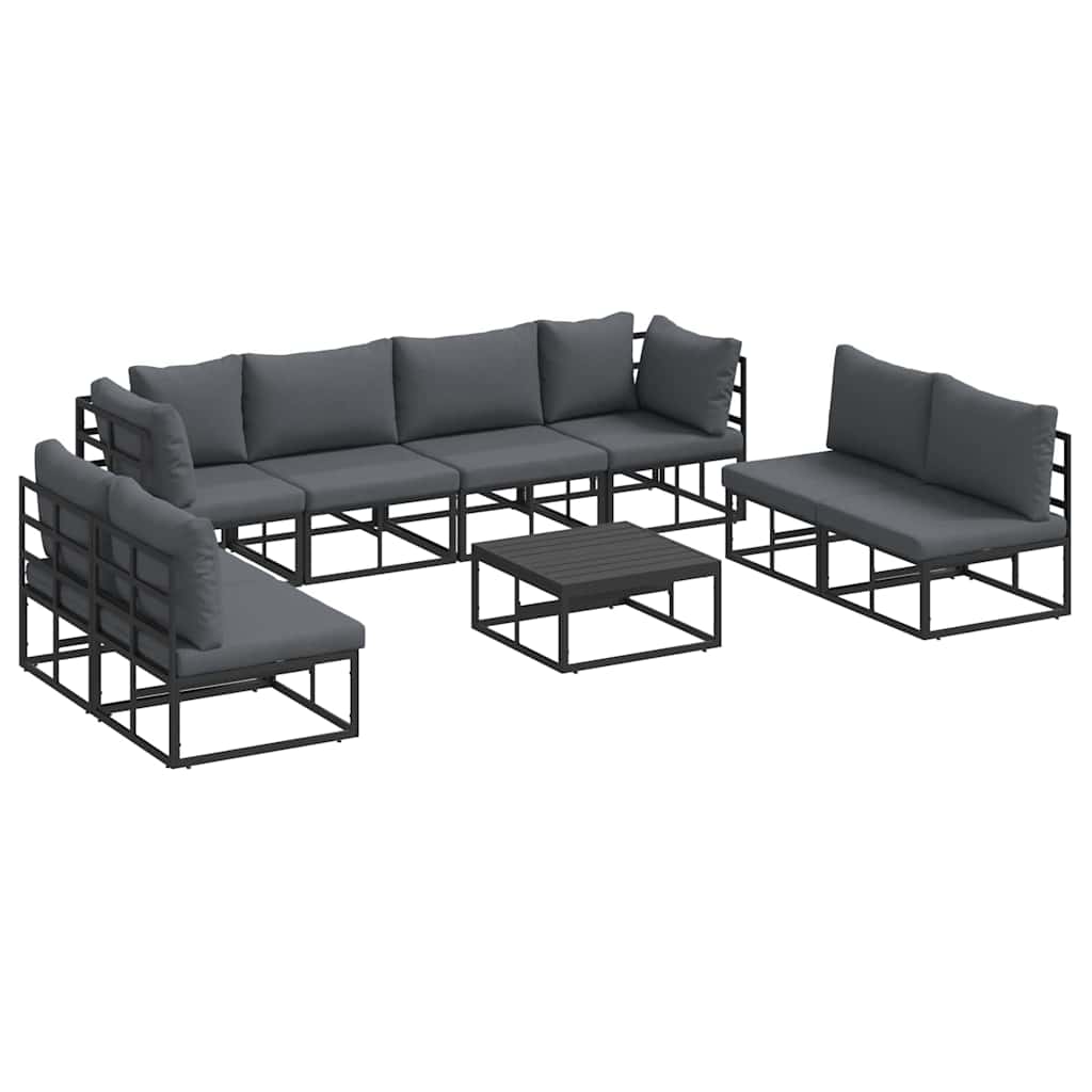 Garden Sofa Set with Cushion 9 pcs Black Aluminium