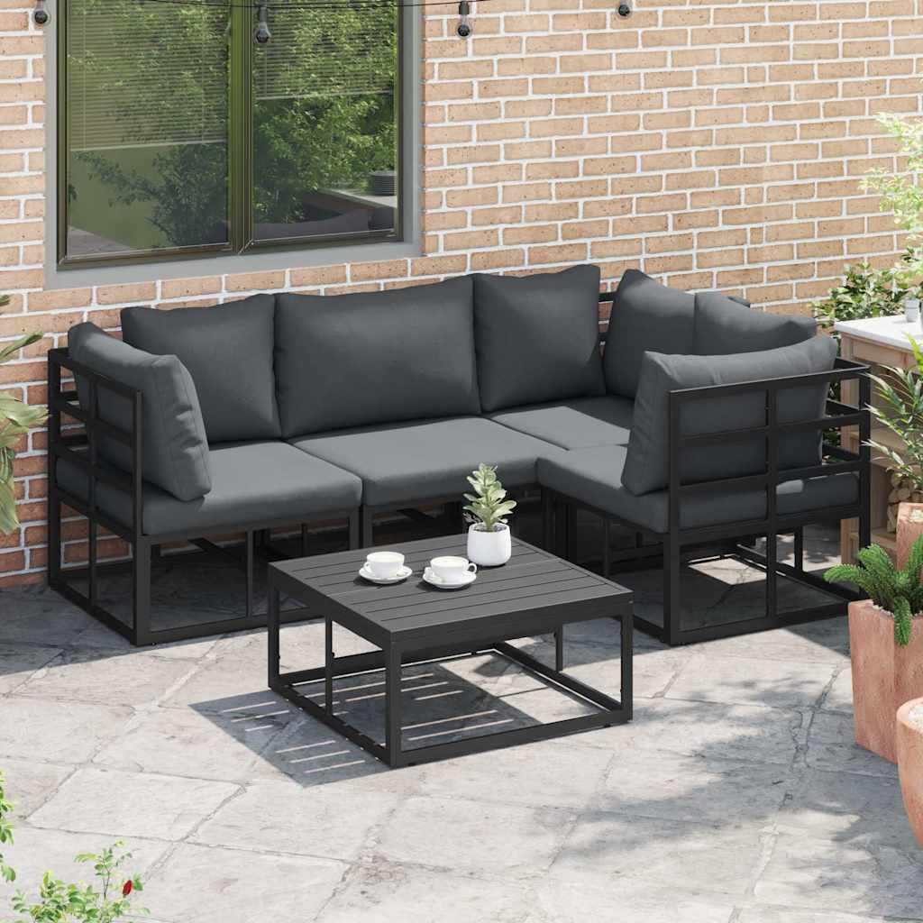 Garden Sofa Set with Cushion 5 pcs Black Aluminium
