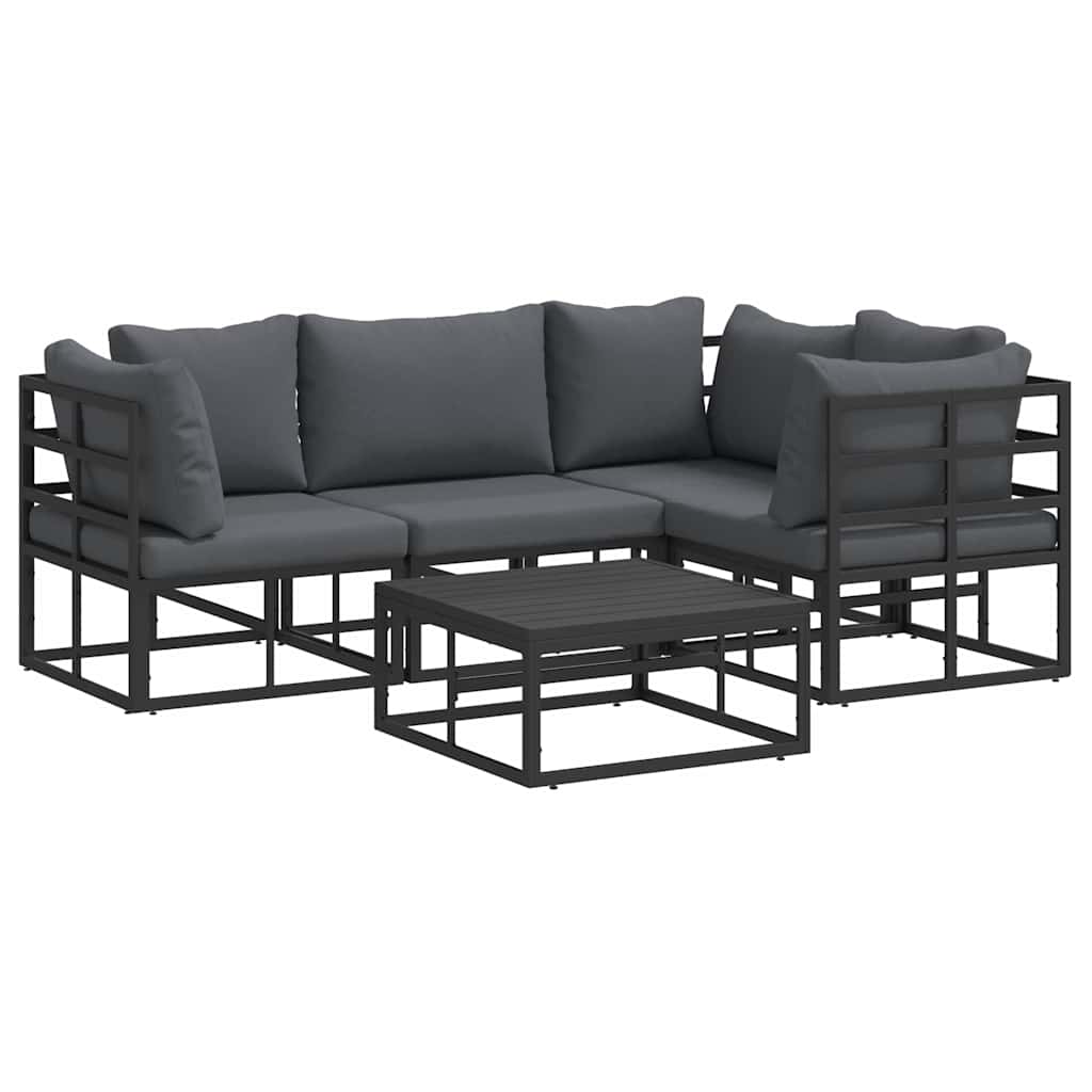 Garden Sofa Set with Cushion 5 pcs Black Aluminium