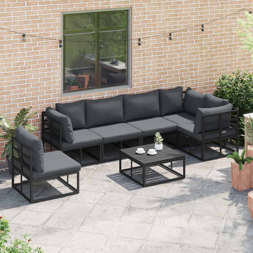 Garden Sofa Set with Cushion Black Aluminium
