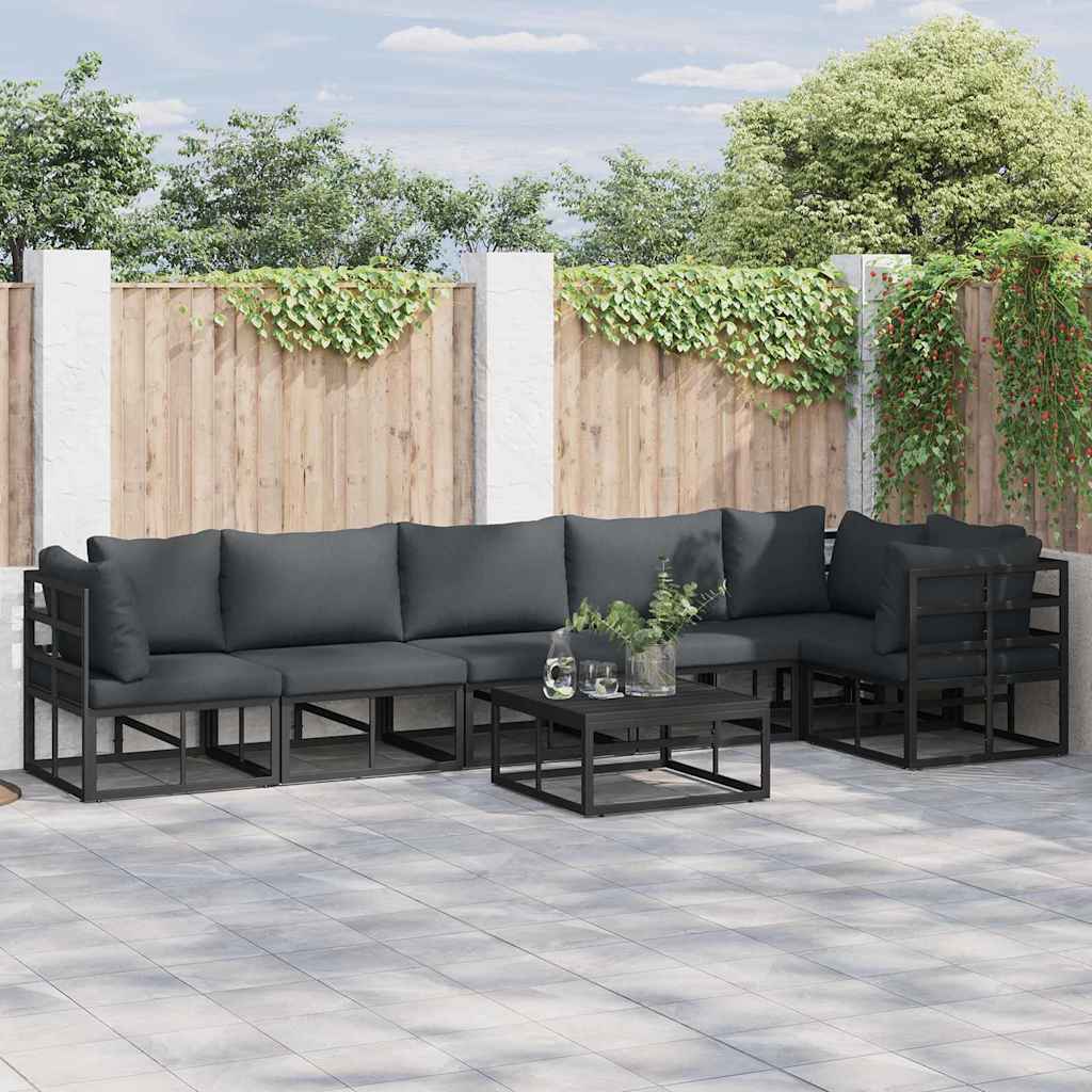 Garden Sofa Set with Cushion Black Aluminium