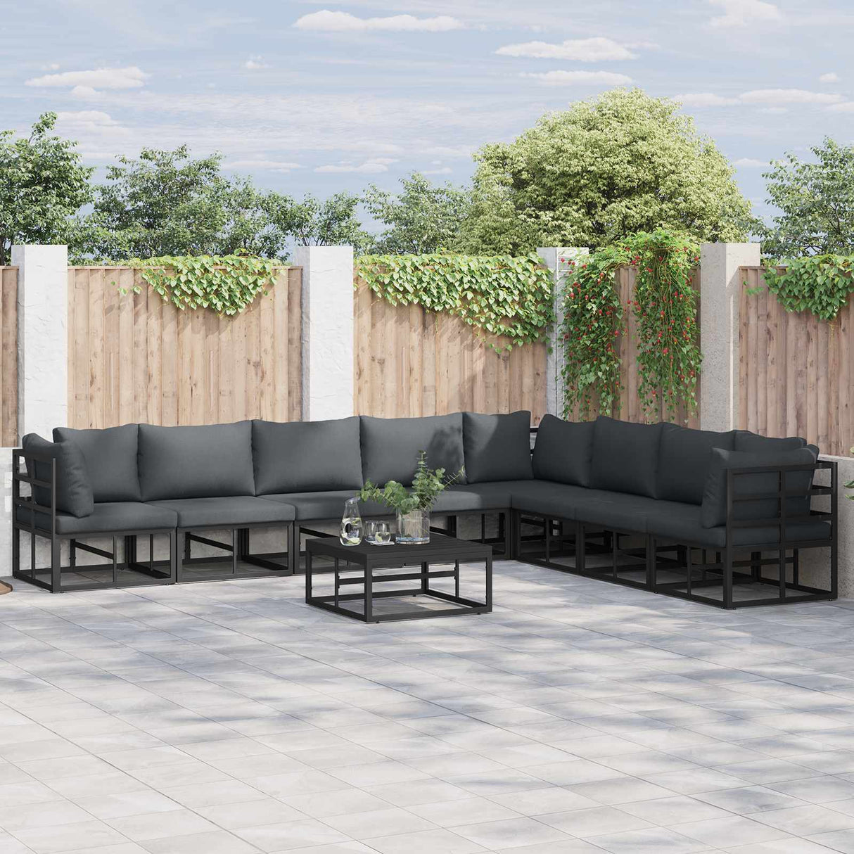 Garden Sofa Set with Cushion 8 pcs Black Aluminium