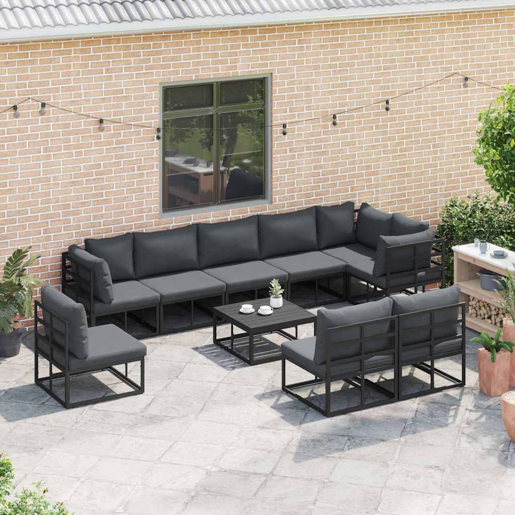 Garden Sofa Set with Cushion 10 pcs Black Aluminium