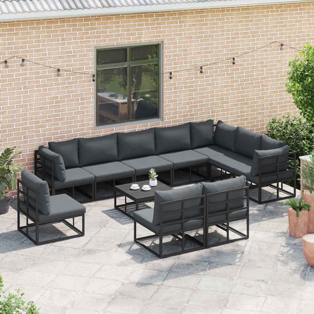 Garden Sofa Set with Cushion 11 pcs Black Aluminium