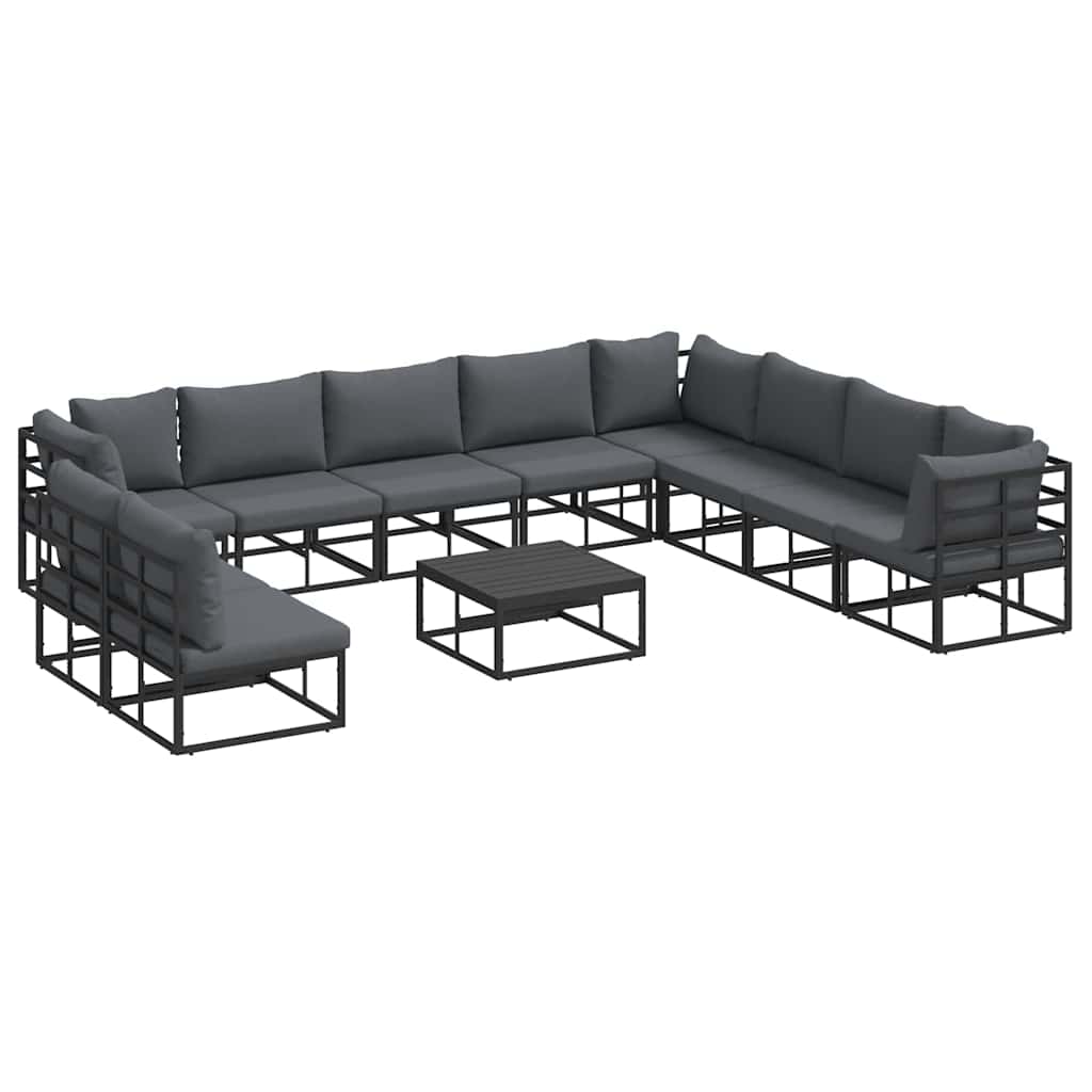 Garden Sofa Set with Cushion 11 pcs Black Aluminium