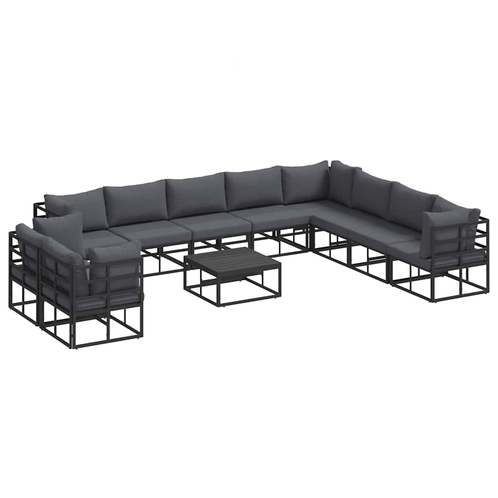 Garden Sofa Set with Cushion Black Aluminium