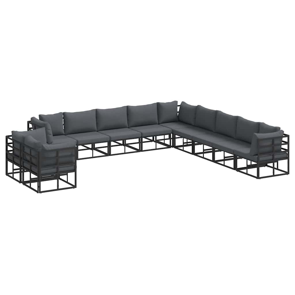 Garden Sofa Set with Cushion Black Aluminium