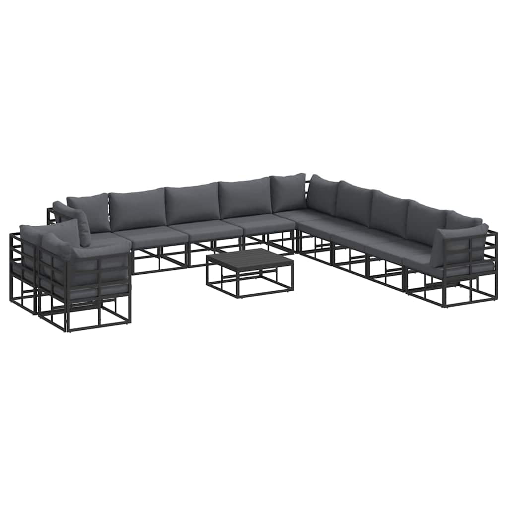 Garden Sofa Set with Cushion Black Aluminium
