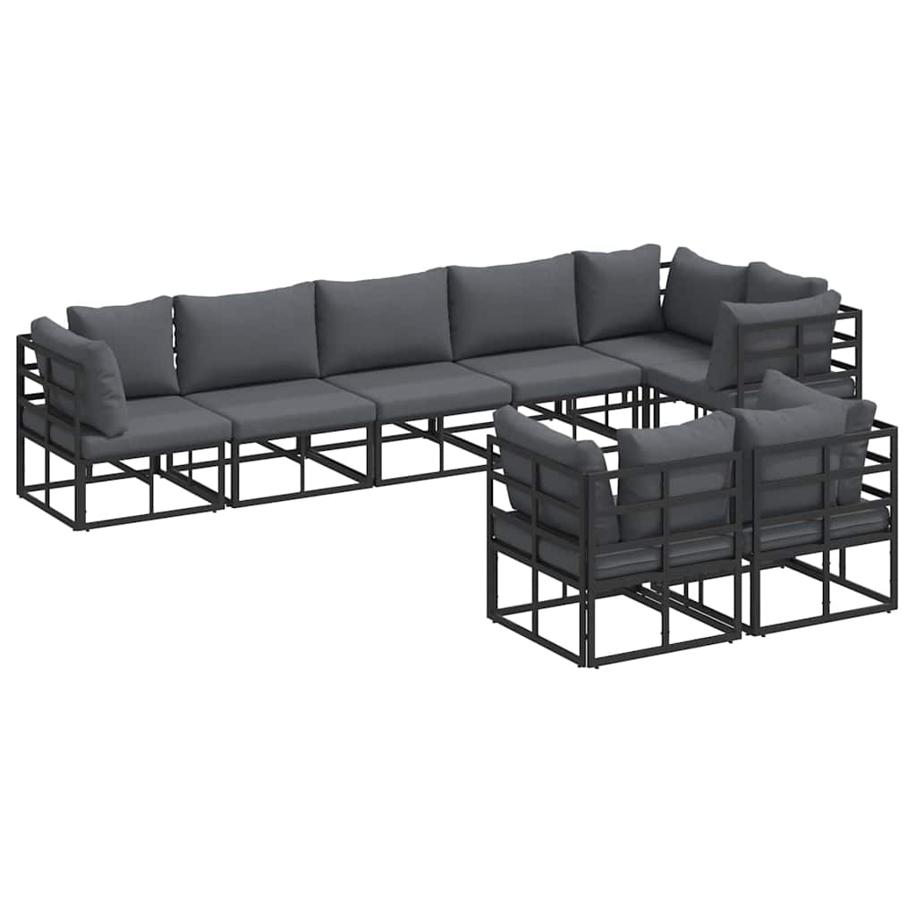 Garden Sofa Set with Cushion Black Aluminium