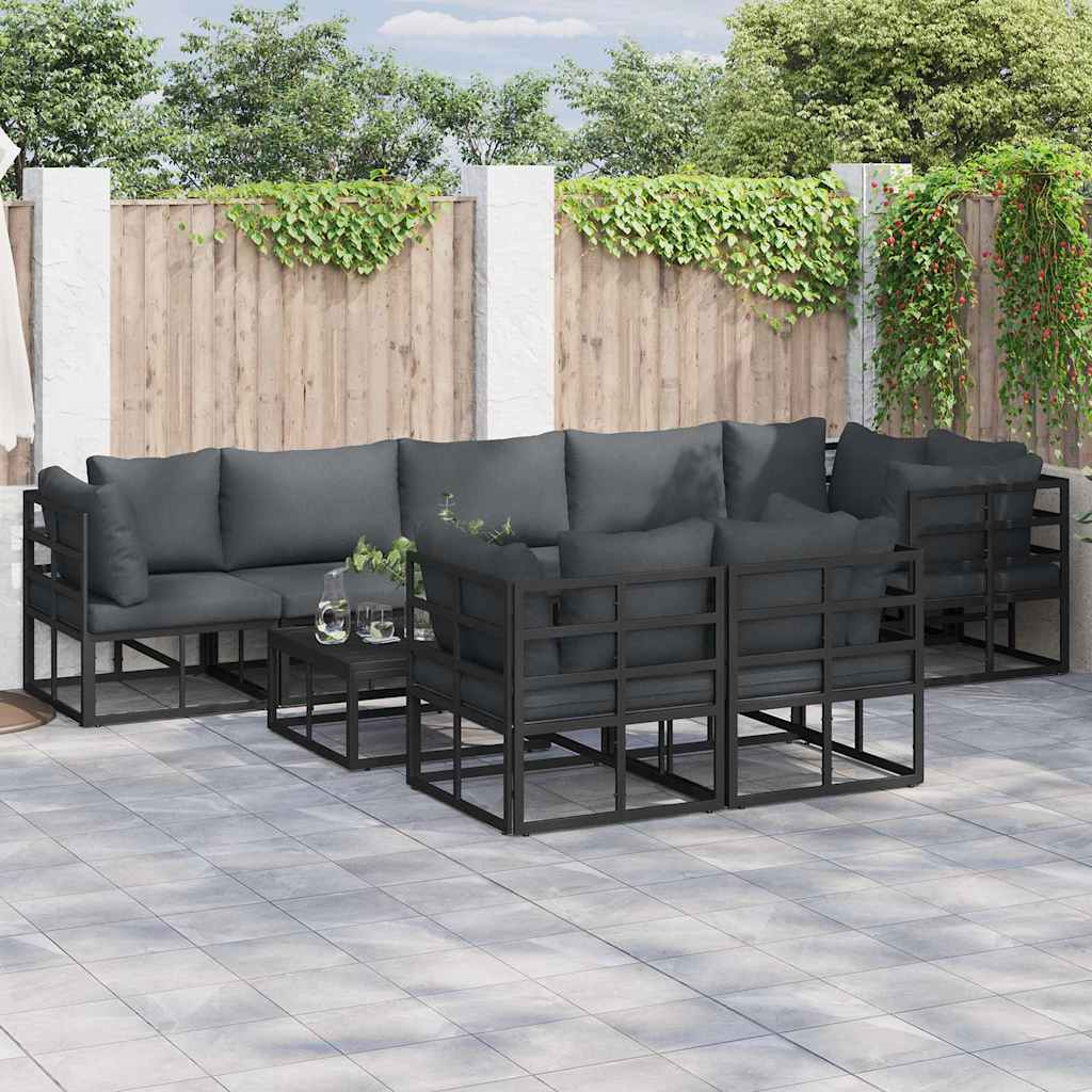 Garden Sofa Set with Cushion Black Aluminium